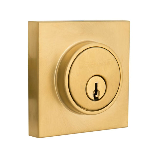 Defiant Contemporary Brushed Gold Square Single Cylinder Deadbolt