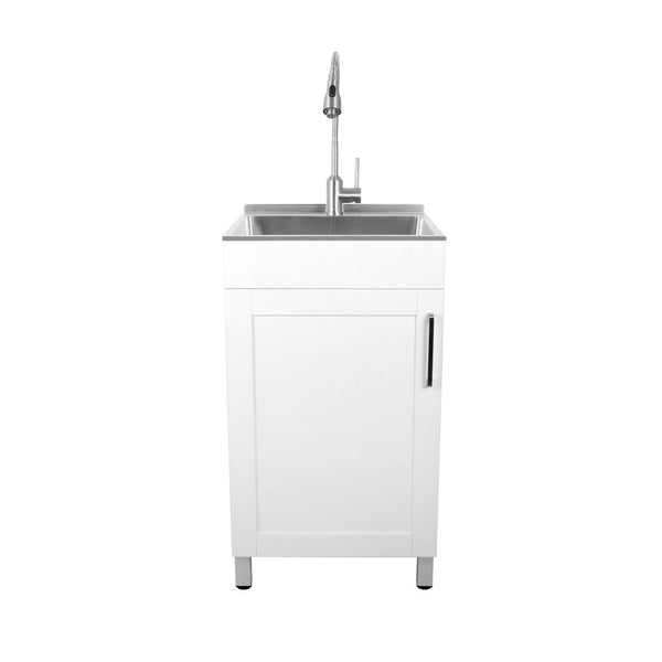 GLACIER BAY All in One 20-inch Small Sapce Laundry Cabinet with Stainless Steel Sink and Faucet