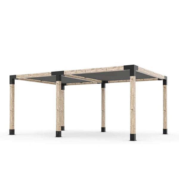 Toja Grid Double Pergola Kit with 2 SHADE SAILS for 6x6 Wood Posts, 12' x 18' -Graphite