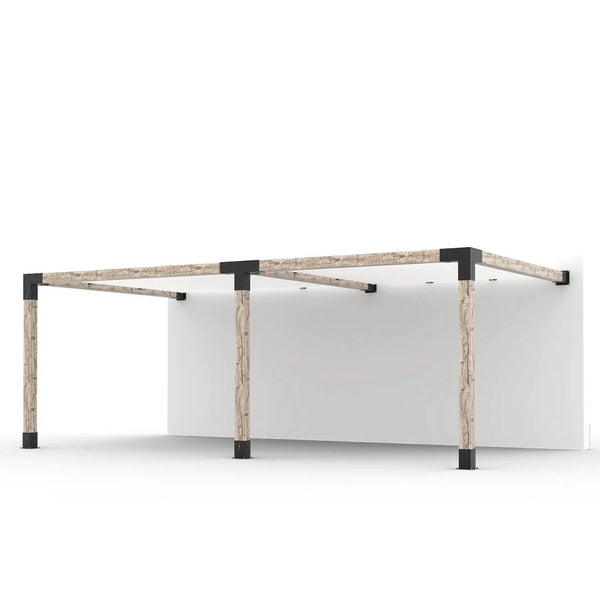 Toja Grid Double Wall Mount Pergola with 2 SHADE SAILS for 6x6 Wood Posts, 12' x 22' -White