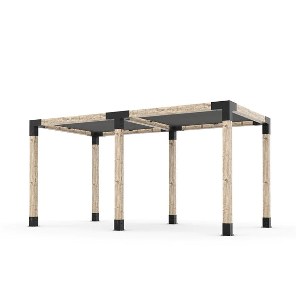 Toja Grid Double Pergola Kit with 2 SHADE SAILS for 6x6 Wood Posts, 8' x 16' -Graphite