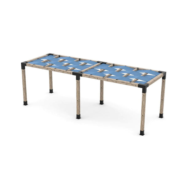 Toja Grid Double Pergola Kit with Wave Shades for 6x6 Wood Posts, 8' x 24' -Denim