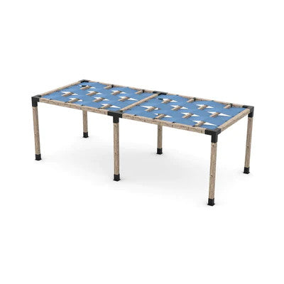 Toja Grid Double Pergola Kit with Wave Shades for 6x6 Wood Posts, 10' x 24' -Denim
