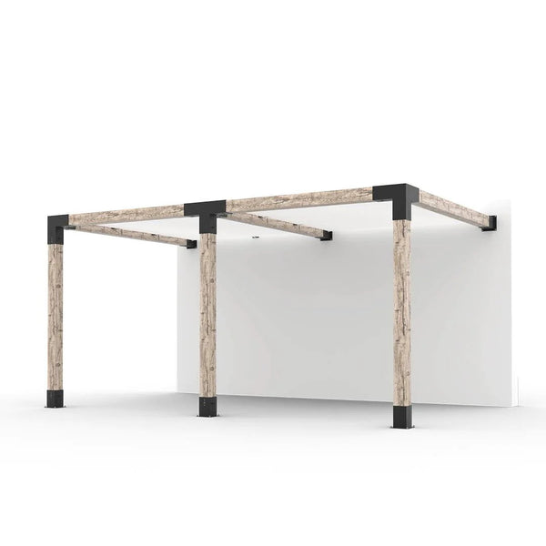 Toja Grid Double Wall Mount Pergola with 2 SHADE SAILS for 6x6 Wood Posts, 10' x 16' -White