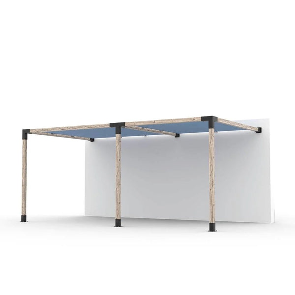 Toja Grid Double Wall Mount Pergola Kit with 2 SHADE SAILS for 4x4 Wood Posts, 10' x 18' -Denim