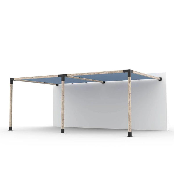Toja Grid Double Wall Mount Pergola Kit with 2 SHADE SAILS for 4x4 Wood Posts, 12' x 20' -Denim