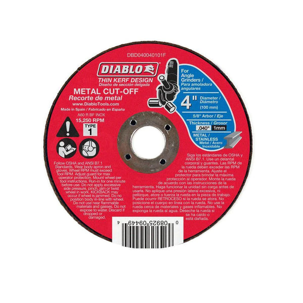 Diablo 4-inch x 0.040-inch x 5/8-inch Type 1 Cut Off Grinder Wheel/Disc for Metal Cutting