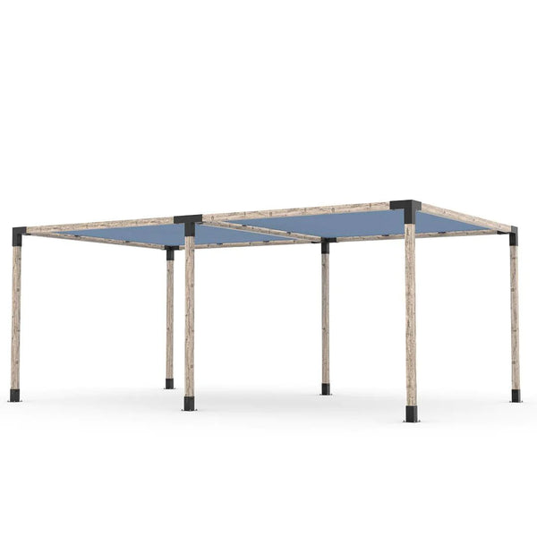 Toja Grid Double Pergola Kit with 2 SHADE SAILS for 4x4 Wood Posts, 12' x 20' -Denim