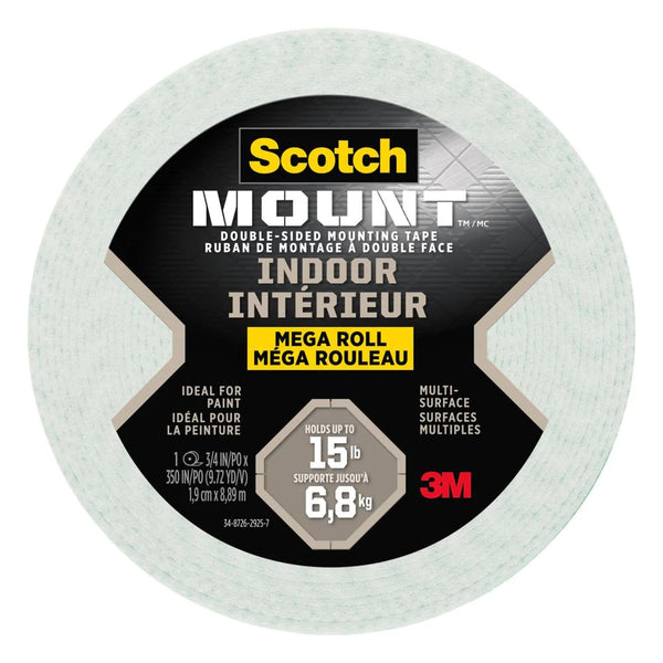 Scotch-Mount Indoor Double-Sided Mounting Tape Mega Roll 110H-LONGDC-EF, 0.75 in x 350 in (1.9 cm x 8.89 m), 1 Roll/Pack