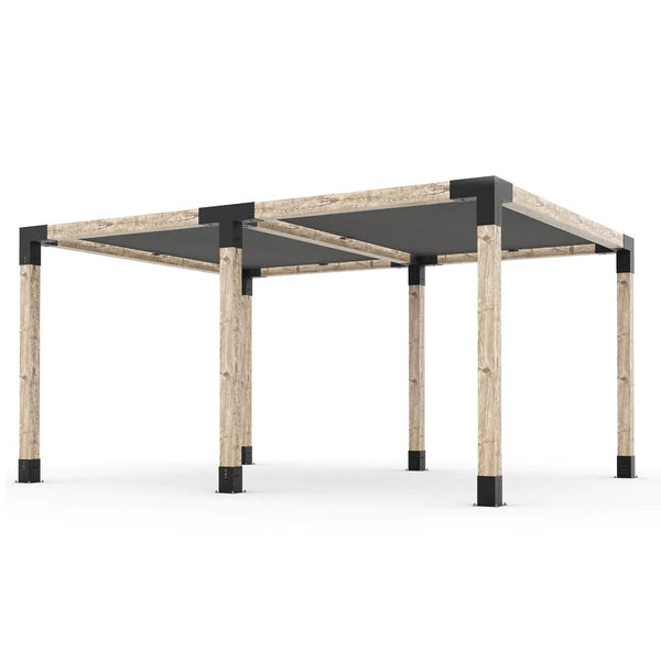 Toja Grid Double Pergola Kit with 2 SHADE SAILS for 6x6 Wood Posts, 12' x 16' -Graphite