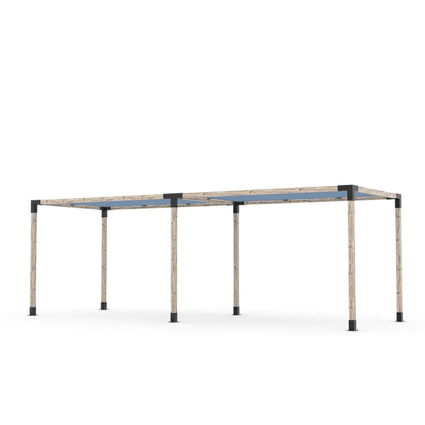 Toja Grid Double Pergola Kit with 2 SHADE SAILS for 4x4 Wood Posts, 8' x 24' -Denim