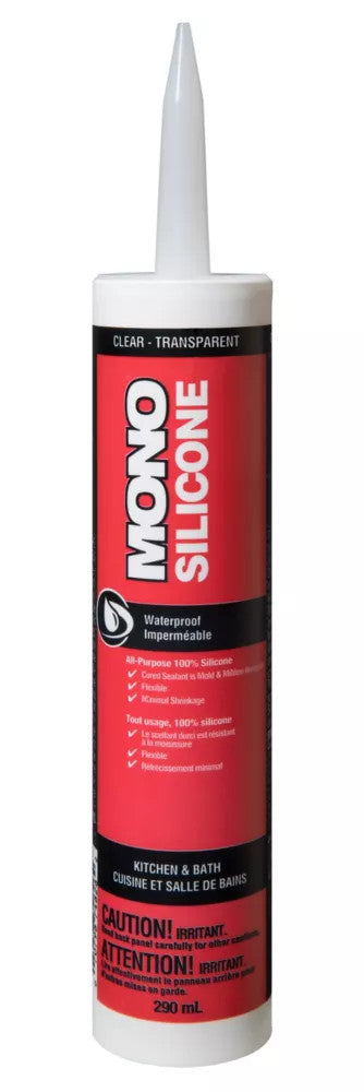 MONO 100% Silicone Kitchen & Bath Sealant - Clear - Transparent - 290ml