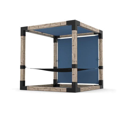 Toja Grid 2 Person HAMMOCK Kit with 2 SHADE SAIL for 6x6 Wood Posts With Black Hammock And Denim Shade
