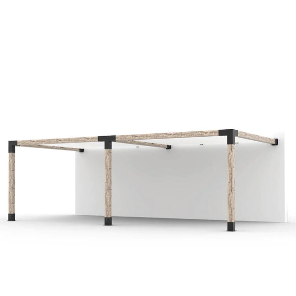 Toja Grid Double Wall Mount Pergola with 2 SHADE SAILS for 6x6 Wood Posts, 12' x 24' -White