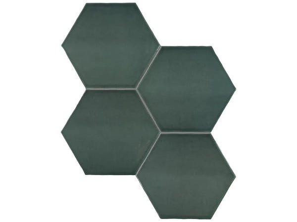 Anatolia 6 in (15 cm) Hexagon Teramoda Glossy Pressed Glazed Ceramic, EMERALD