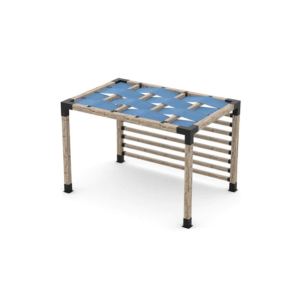Toja Grid Pergola Kit with 4x4 KNECT Post Wall and Wave Shades for 6x6 Wood Posts, 8' x 12' -Denim