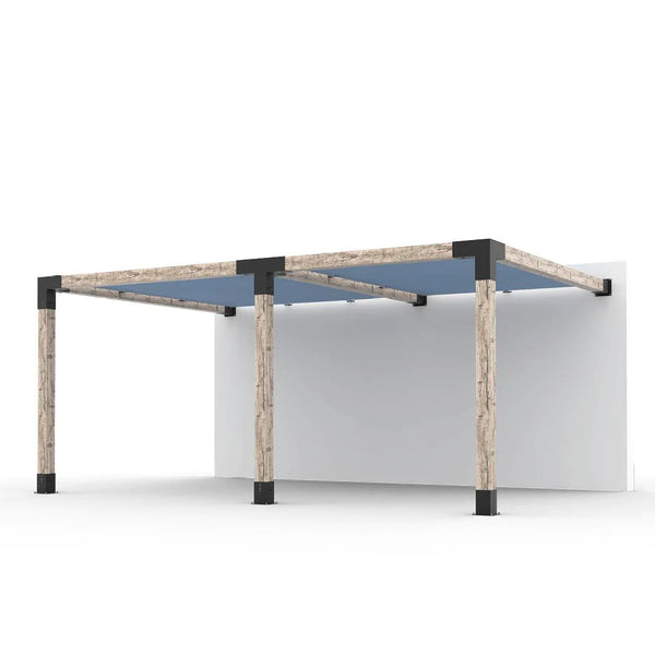 Toja Grid Double Wall Mount Pergola with 2 SHADE SAILS for 6x6 Wood Posts, 12' x 18' -Denim