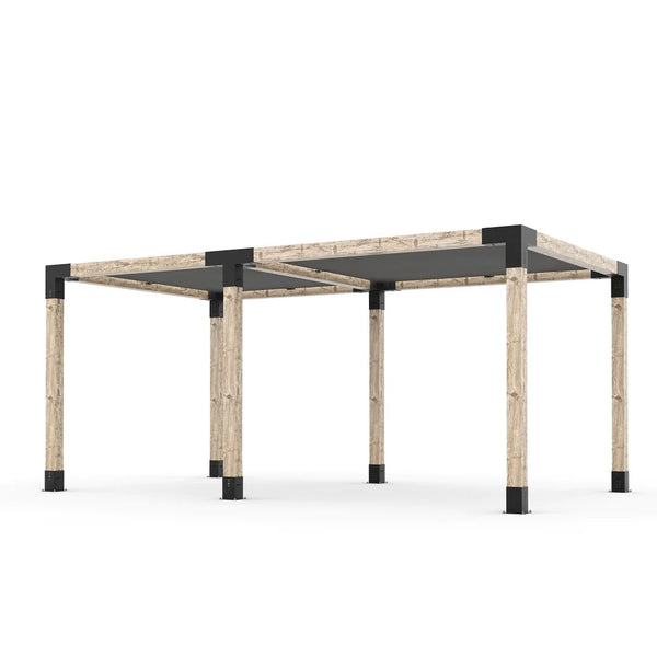 Toja Grid Double Pergola Kit with 2 SHADE SAILS for 6x6 Wood Posts, 10' x 18' -Graphite