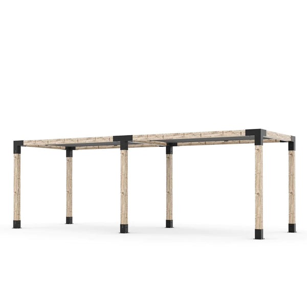 Toja Grid Double Pergola Kit with 2 SHADE SAILS for 6x6 Wood Posts, 8' x 24' -Graphite