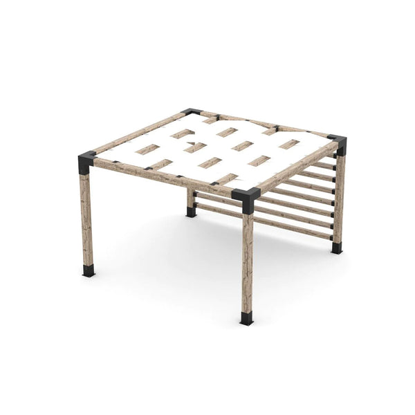 Toja Grid Pergola Kit with 4x4 KNECT Post Wall and Wave Shades for 6x6 Wood Posts, 12' x 12' -White