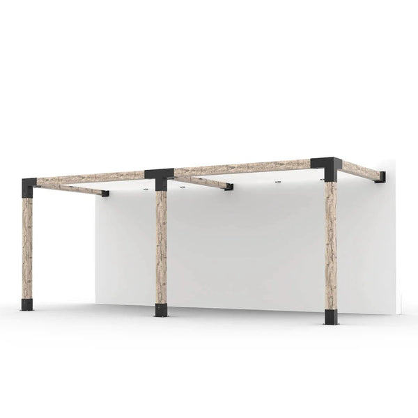 Toja Grid Double Wall Mount Pergola with 2 SHADE SAILS for 6x6 Wood Posts, 8' x 20' -White
