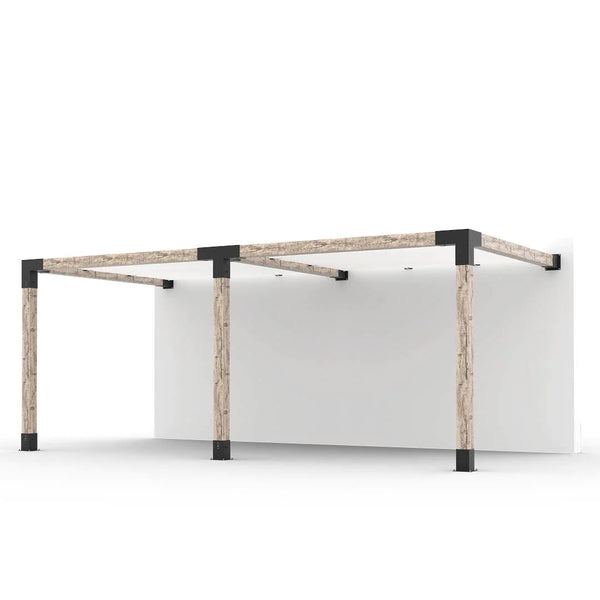 Toja Grid Double Wall Mount Pergola with 2 SHADE SAILS for 6x6 Wood Posts, 10' x 20' -White