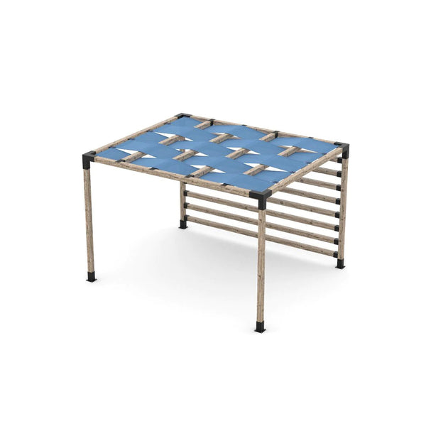 Toja Grid Pergola Kit with 4x4 KNECT Post Wall and Wave Shades for 4x4 Wood Posts, 10' x 12' -Denim