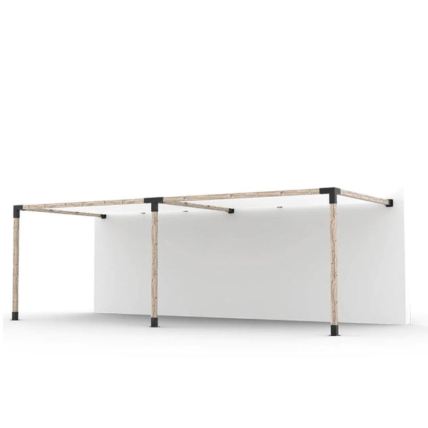 Toja Grid Double Wall Mount Pergola Kit with 2 SHADE SAILS for 4x4 Wood Posts, 10' x 24' -White