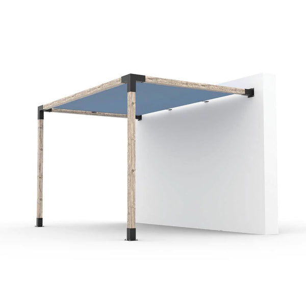 Toja Grid Wall Mount Pergola Kit with SHADE SAIL for 4x4 Wood Posts, 8' x 12' -Denim