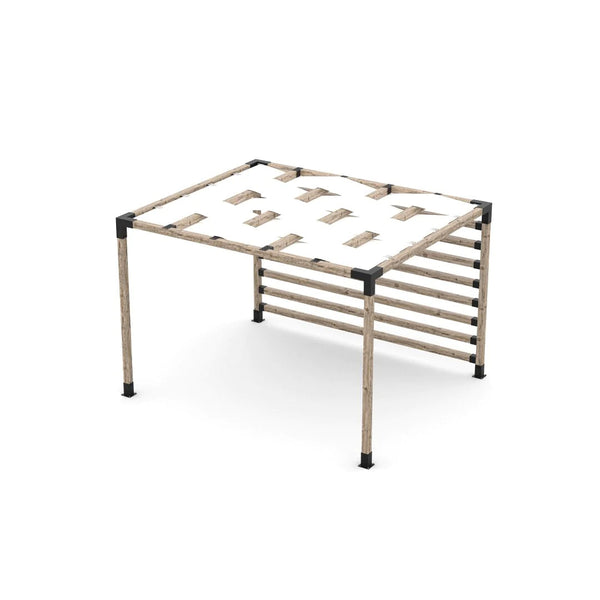 Toja Grid Pergola Kit with 4x4 KNECT Post Wall and Wave Shades for 4x4 Wood Posts, 10' x 12' -White
