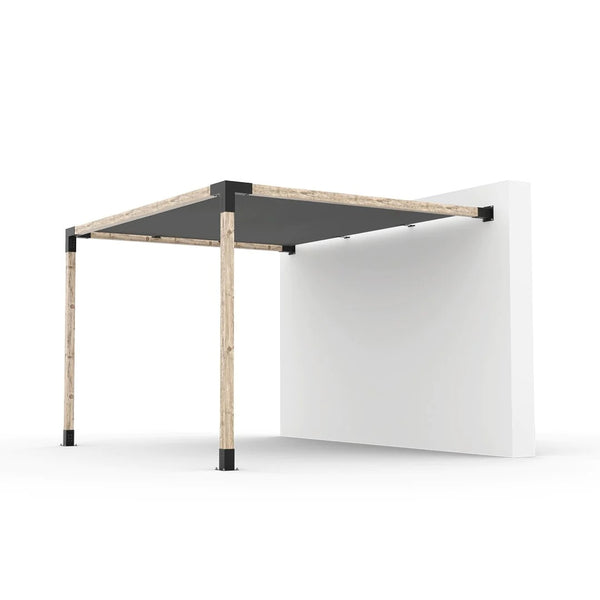Toja Grid Wall Mount Pergola Kit with SHADE SAIL for 4x4 Wood Posts, 10' x 12' -Graphite