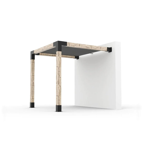 Toja Grid Wall Mount Pergola Kit With SHADE SAIL for 6x6 Wood Posts, 8' x 8' -Graphite
