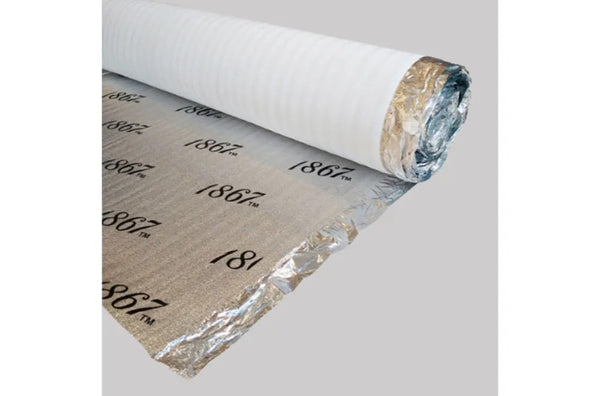 1867 Sono+ Underlayment White 3mm x 48'' x 50’ EPE (Aluminium film + 3» overlap & 2 way tape), 200 sqft/roll, F(IIC) - 45