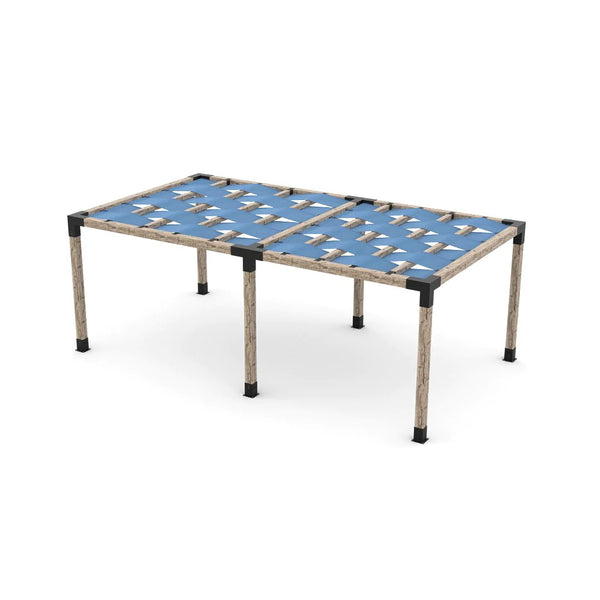 Toja Grid Double Pergola Kit with Wave Shades for 6x6 Wood Posts, 12' x 22' -Denim