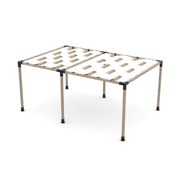 Toja Grid Double Pergola Kit with Wave Shades for 4x4 Wood Posts, 12' x 18' -White