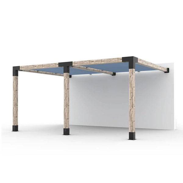 Toja Grid Double Wall Mount Pergola with 2 SHADE SAILS for 6x6 Wood Posts, 12' x 16' -Denim