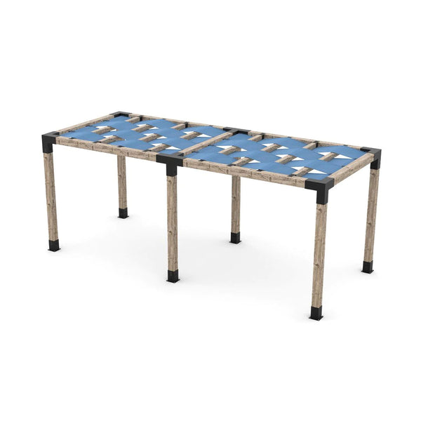 Toja Grid Double Pergola Kit with Wave Shades for 6x6 Wood Posts, 8' x 20' -Denim