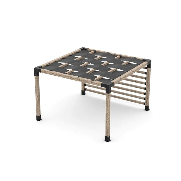 Toja Grid Pergola Kit with 4x4 KNECT Post Wall and Wave Shades for 6x6 Wood Posts, 12' x 12' -Graphite
