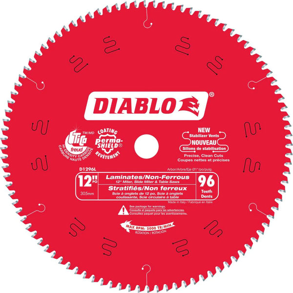 Diablo 12-inch x 96 Tooth Carbide Tipped Mitre/Table Saw Blade for Laminate/Aluminum Cutting