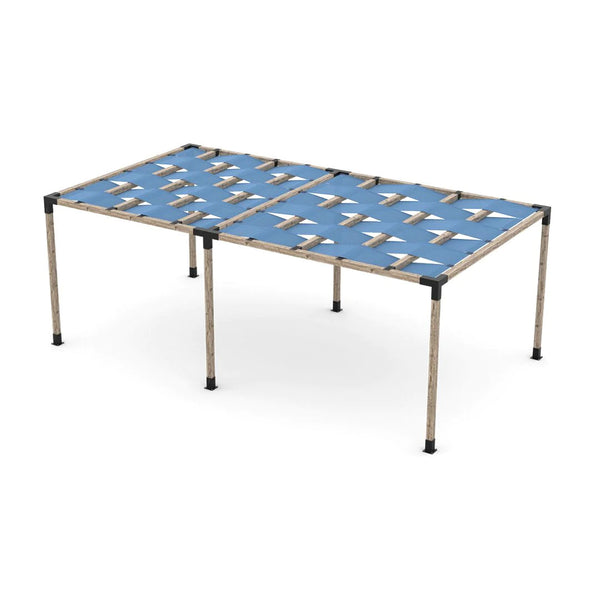 Toja Grid Double Pergola Kit with Wave Shades for 4x4 Wood Posts, 12' x 24' -Denim