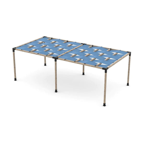 Toja Grid Double Pergola Kit with Wave Shades for 4x4 Wood Posts, 12' x 22' -Denim