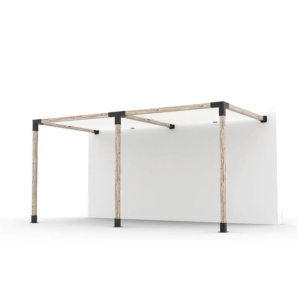 Toja Grid Double Wall Mount Pergola Kit with 2 SHADE SAILS for 4x4 Wood Posts, 8' x 16' -White