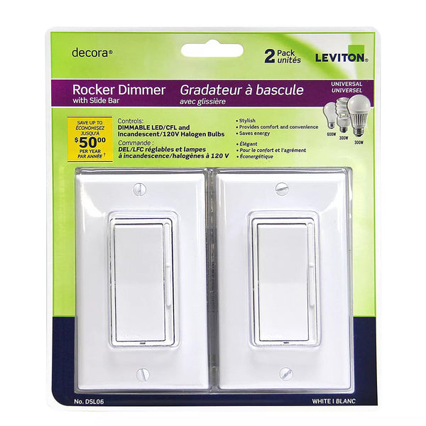 Leviton Decora Universal Rocker Dimmer with Slide Bar (2-Pack)
