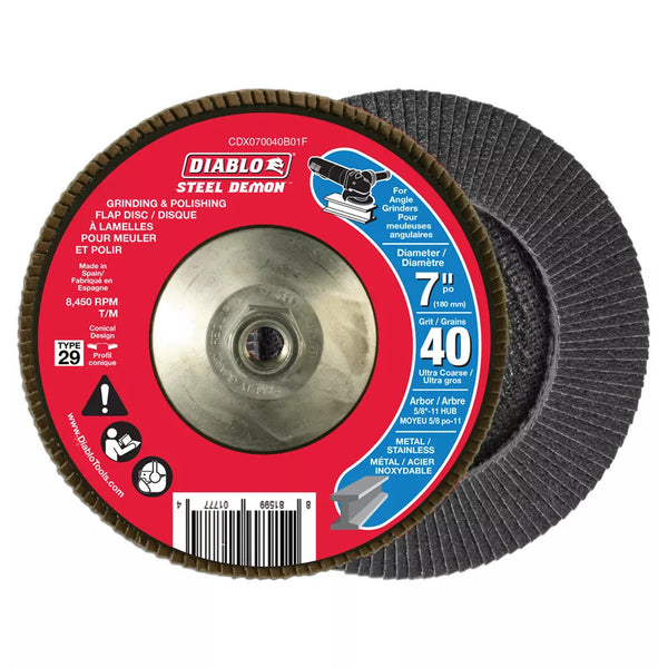 Diablo Steel Demon 7-inch Type 29 Ultra Coarse Finish 40 Grit Grinder Flap Disc for Metal Grinding/Polishing