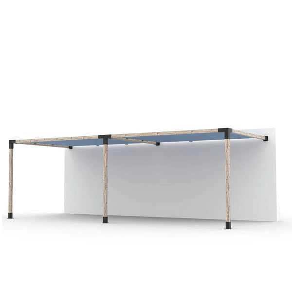 Toja Grid Double Wall Mount Pergola Kit with 2 SHADE SAILS for 4x4 Wood Posts, 10' x 24' -Denim