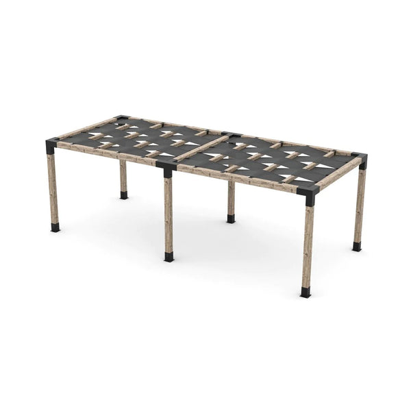 Toja Grid Double Pergola Kit with Wave Shades for 6x6 Wood Posts, 10' x 24' -Graphite