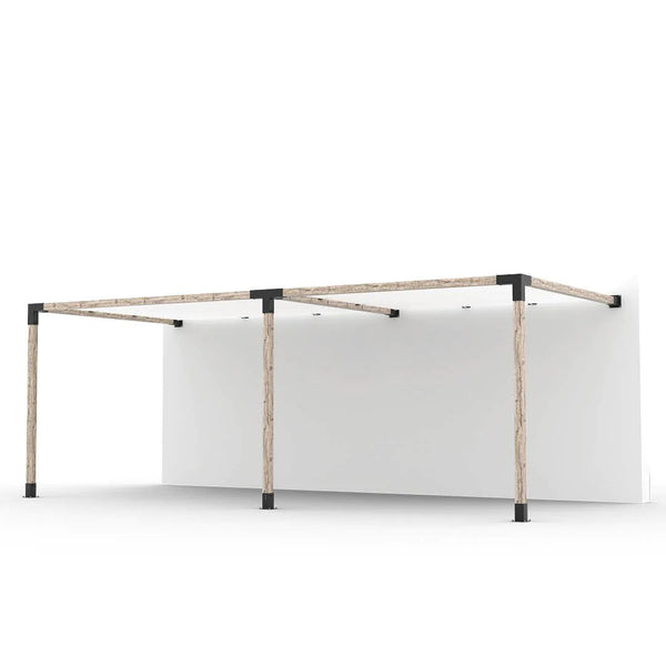 Toja Grid Double Wall Mount Pergola Kit with 2 SHADE SAILS for 4x4 Wood Posts, 10' x 22' -White