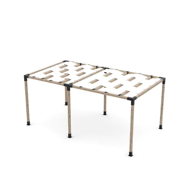 Toja Grid Double Pergola Kit with Wave Shades for 4x4 Wood Posts, 10' x 18' -White