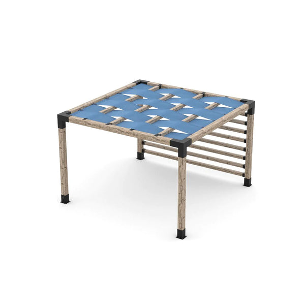 Toja Grid Pergola Kit with 4x4 KNECT Post Wall and Wave Shades for 6x6 Wood Posts, 12' x 12' -Denim
