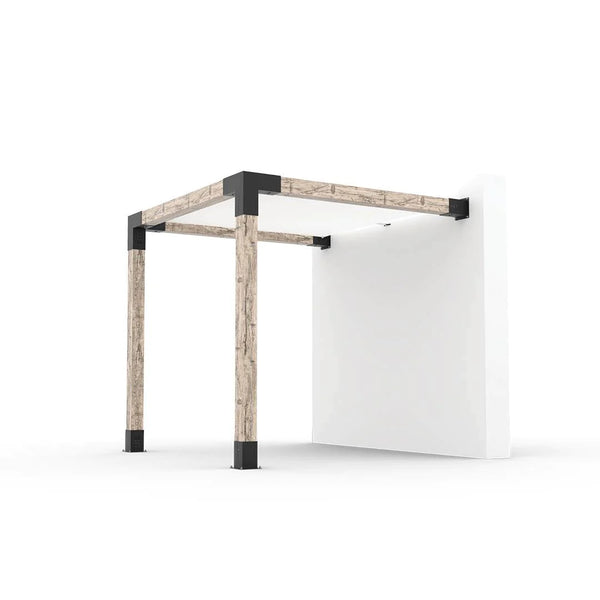 Toja Grid Wall Mount Pergola Kit With SHADE SAIL for 6x6 Wood Posts, 8' x 8' -White